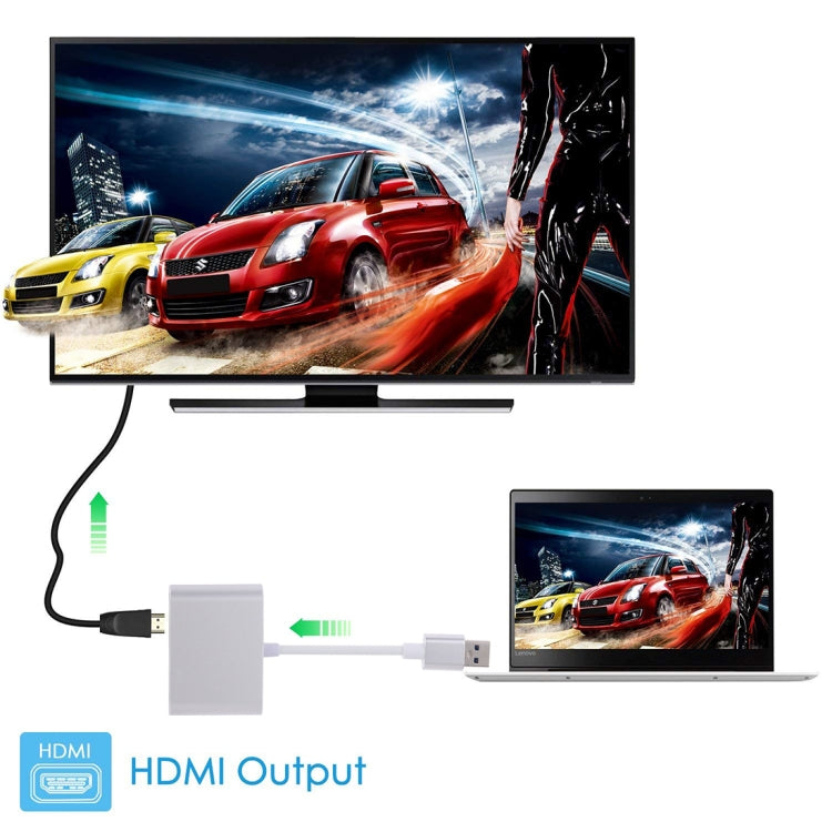 2 in 1 USB 3.0 to HDMI + VGA Adapter(Silver) - Cable & Adapters by PMC Jewellery | Online Shopping South Africa | PMC Jewellery | Buy Now Pay Later Mobicred