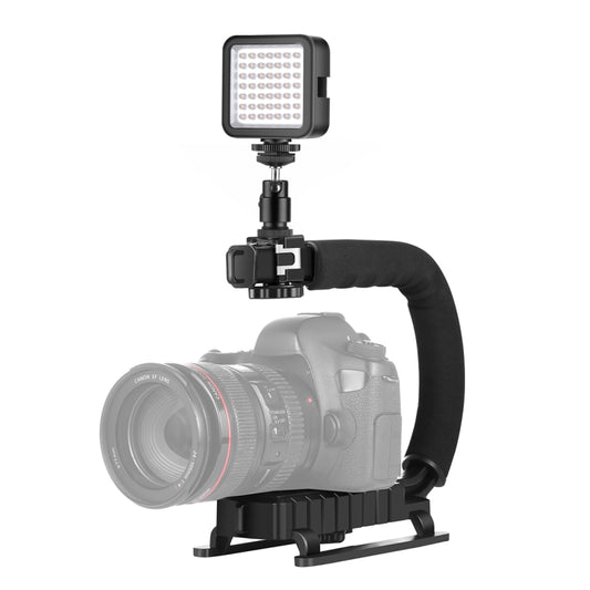 PULUZ U/C Shape Portable Handheld DV Bracket Stabilizer + LED Fill Light Kit with Cold Shoe Tripod Head for All SLR Cameras and Home DV Camera - Camera Stabilizer by PULUZ | Online Shopping South Africa | PMC Jewellery | Buy Now Pay Later Mobicred