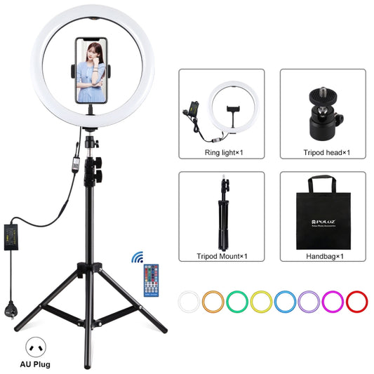 PULUZ 11.8 inch 30cm RGB Light 1.1m Tripod Mount Dimmable LED Ring Vlogging Selfie Photography Video Lights Live Broadcast Kits with Cold Shoe Tripod Ball Head & Phone Clamp(AU Plug) - Ring Light by PULUZ | Online Shopping South Africa | PMC Jewellery | Buy Now Pay Later Mobicred