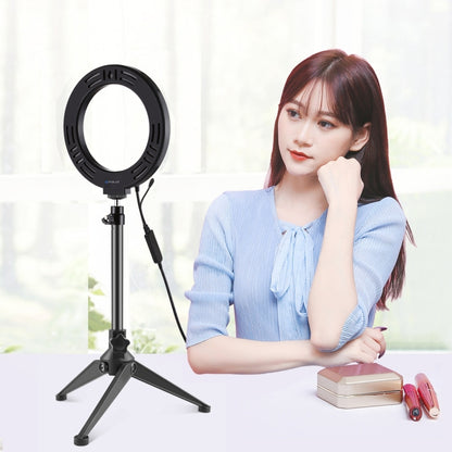 PULUZ 6.2 inch 16cm RGBW Light + Desktop Tripod Mount + USB Dimmable LED Ring Vlogging Photography Video Lights with Cold Shoe Tripod Ball Head & Remote Control(Black) - Ring Light by PULUZ | Online Shopping South Africa | PMC Jewellery | Buy Now Pay Later Mobicred