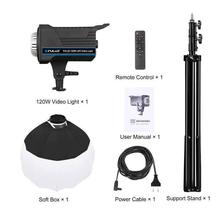 PULUZ 220V 120W Studio Video Light + 2.8m Light Holder + 65cm Foldable Lantern Softbox Photography Kit(EU Plug) - free shipping - PMC TechLife - Order now!