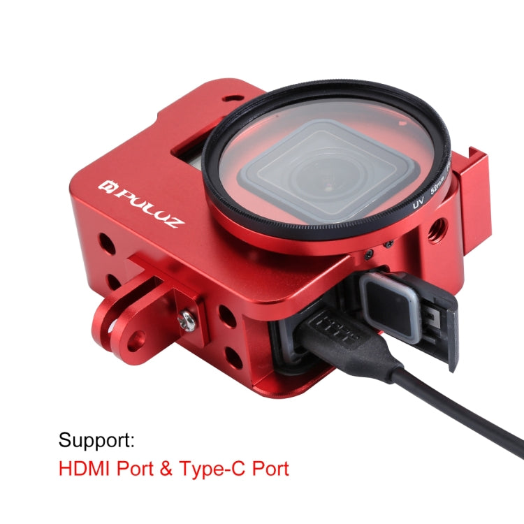 PULUZ Housing Shell CNC Aluminum Alloy Protective Cage with 52mm UV Lens for GoPro HERO(2018) /7 Black /6 /5(Red) - Metal Cases by PULUZ | Online Shopping South Africa | PMC Jewellery | Buy Now Pay Later Mobicred