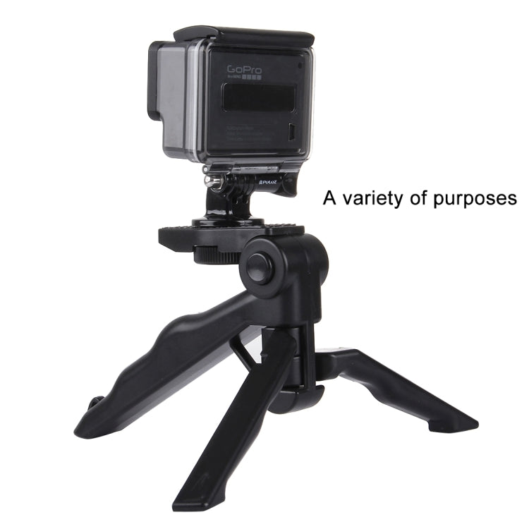 PULUZ Grip Folding Tripod Mount with Adapter & Screws for GoPro Hero11 Black / HERO10 Black / HERO9 Black / HERO8 Black / HERO7 /6 /5 /5 Session /4 Session /4 /3+ /3 /2 /1, Xiaoyi and Other Action Cameras, Load Max: 2kg(Black) - Portable Mini Tripod by PULUZ | Online Shopping South Africa | PMC Jewellery | Buy Now Pay Later Mobicred
