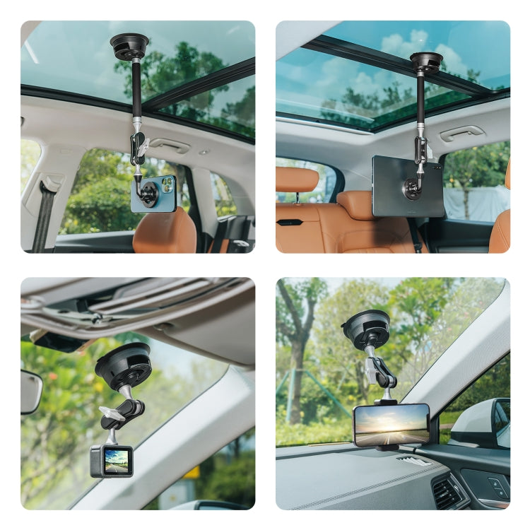 PULUZ Car Suction Cup Arm Mount Phone Tablet Magnetic Holder with Phone Clamp (Black) - Holder by PULUZ | Online Shopping South Africa | PMC Jewellery | Buy Now Pay Later Mobicred