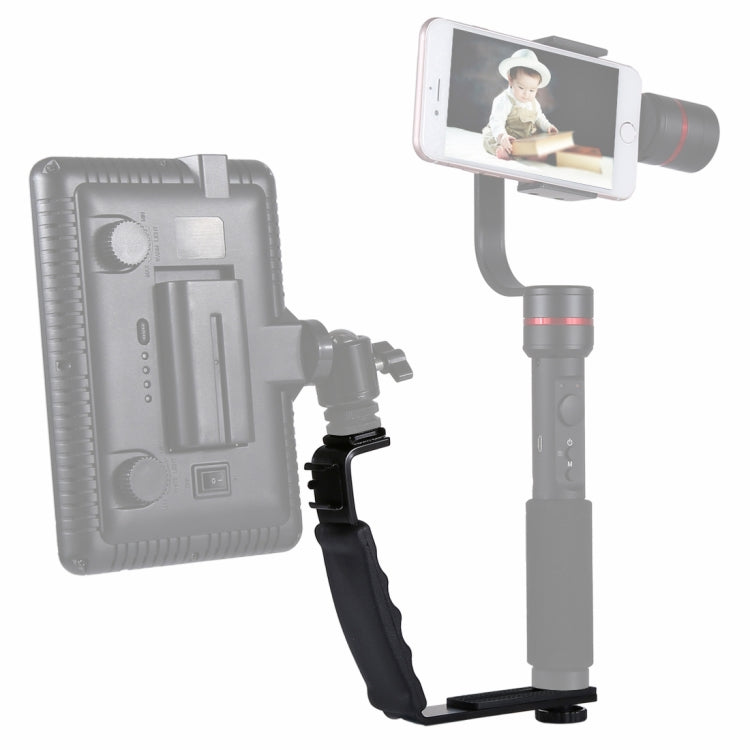 PULUZ L-Shape Bracket Handheld Grip Holder with Dual Side Cold Shoe Mounts for Video Light Flash, DSLR Camera - Hand Held Monopod by PULUZ | Online Shopping South Africa | PMC TechLife