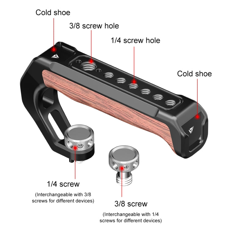 PULUZ Arri Metal Wooden Top Handle with Cold Shoe Mount for Mirrorless Camera Cage Stabilizer (Black) - Camera Stabilizer by PULUZ | Online Shopping South Africa | PMC TechLife | Buy Now Pay Later Mobicred
