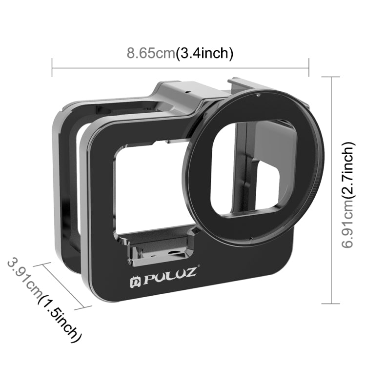 PULUZ for GoPro HERO12 Black /11 Black /10 Black /9 Black Thicken Housing Shell CNC Aluminum Alloy Protective Cage with Insurance Frame & 52mm UV Lens(Black) - Metal Cases by PULUZ | Online Shopping South Africa | PMC Jewellery | Buy Now Pay Later Mobicred