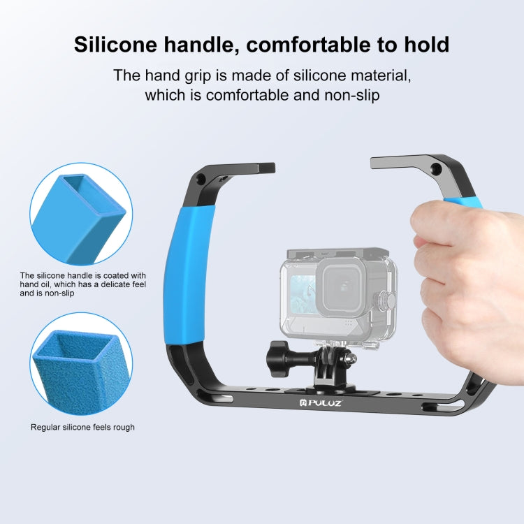 PULUZ Dual Silicone Handles Aluminium Alloy Underwater Diving Rig for GoPro, Other Action Cameras and  Smartphones (Blue) - Diving Accessories by PULUZ | Online Shopping South Africa | PMC Jewellery | Buy Now Pay Later Mobicred