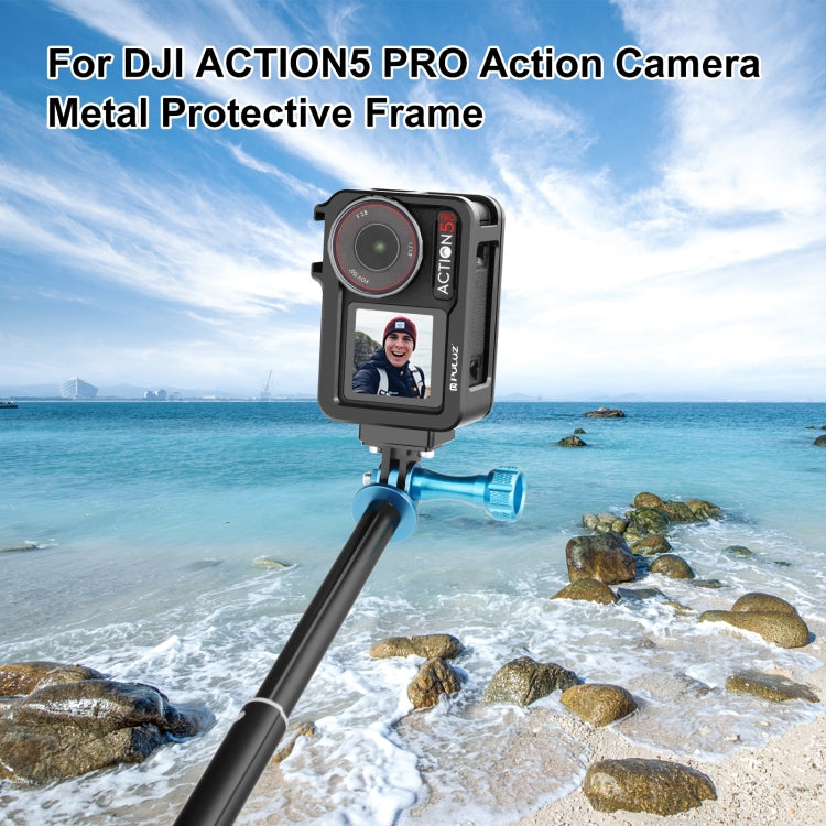 For DJI Osmo Action 5 Pro / 4 / 3 PULUZ Metal Cage Expansion Adapter Frame with Cold Shoe (Black) - free shipping - PMC TechLife - Order now!