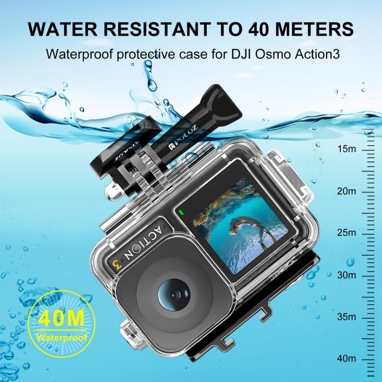 For DJI Osmo Action 3 / 4 PULUZ 40m Underwater Waterproof Housing Diving Case with Cold Shoe & Buckle Basic Mount & Screw - Waterproof Cases by PULUZ | Online Shopping South Africa | PMC Jewellery | Buy Now Pay Later Mobicred