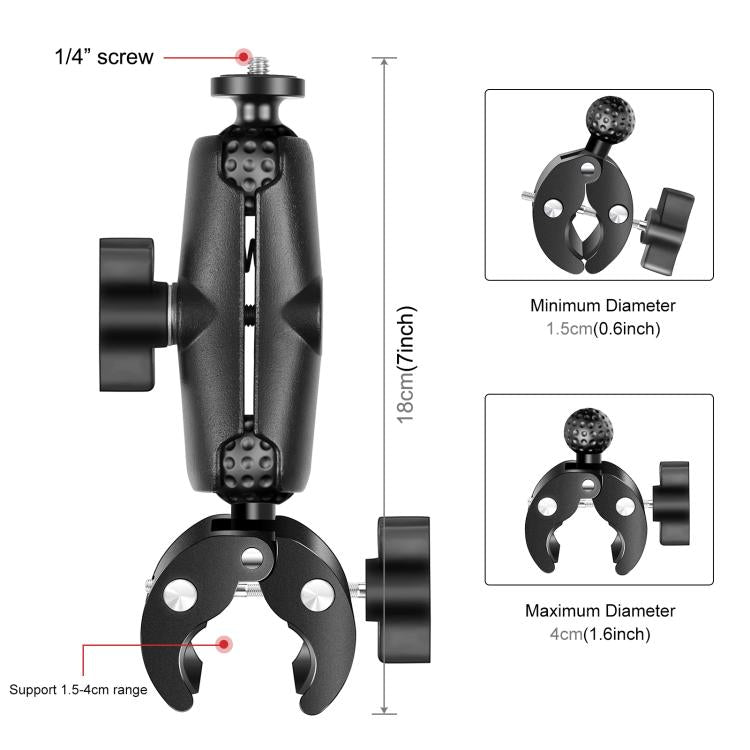 PULUZ Motorcycle Crab Clamp Handlebar Fixed Mount Holder for GoPro and Other Action Cameras(Black) - free shipping - PMC TechLife - Order now!