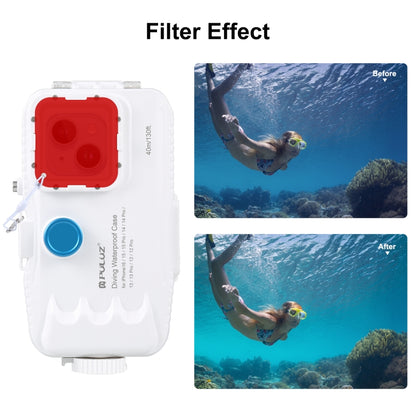 PULUZ 40m/130ft Waterproof Diving Case for iPhone 16 / 15 / 15 Pro / 14 / 14 Pro / 13 / 13 Pro / 12 / 12 Pro, with One-way Valve Photo Video Taking Underwater Housing Cover(White) - iPhone 14 Cases by PULUZ | Online Shopping South Africa | PMC Jewellery | Buy Now Pay Later Mobicred