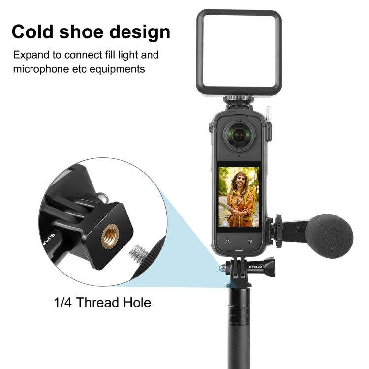 For Insta360 X4 PULUZ Cold Shoe PC Plastic Protective Frame with Adapter Mount & Screw (Black) - Mount & Holder by PULUZ | Online Shopping South Africa | PMC Jewellery | Buy Now Pay Later Mobicred
