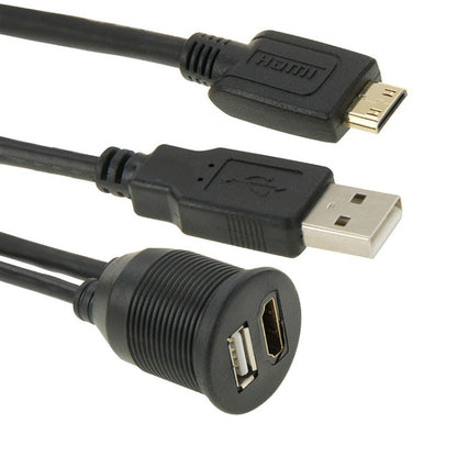 USB 2.0 & Mini HDMI (Type-C) Male to USB 2.0 & HDMI (Type-A) Female Adapter Cable with Car Flush Mount, Length: 2m - DIY Cables by PMC Jewellery | Online Shopping South Africa | PMC Jewellery