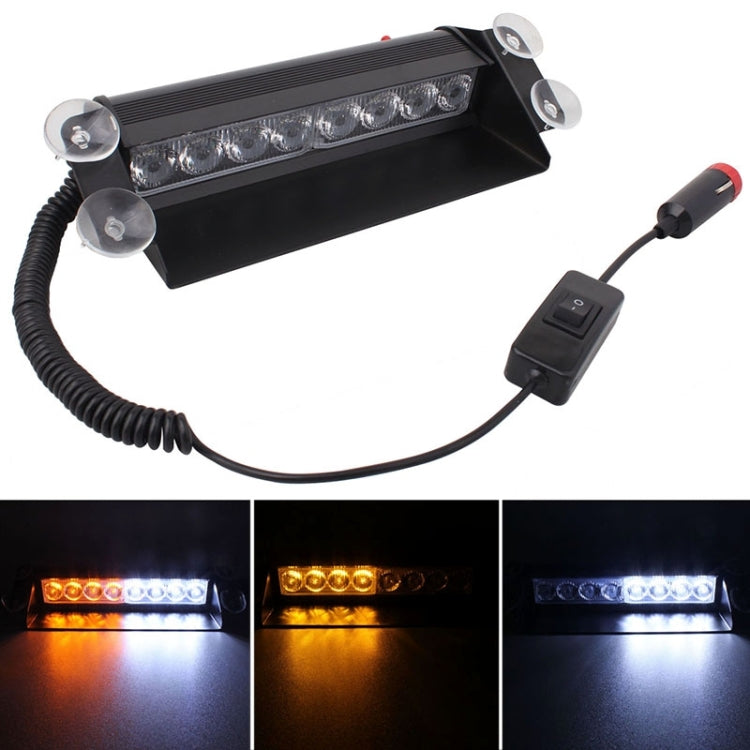 8W 800LM 8-LED White + Yellow Light 3-Modes Adjustable Angle Car Strobe Flash Dash Emergency Light Warning Lamp with Suckers, DC 12V - Warning Lights by PMC TechLife | Online Shopping South Africa | PMC TechLife | Buy Now Pay Later Mobicred