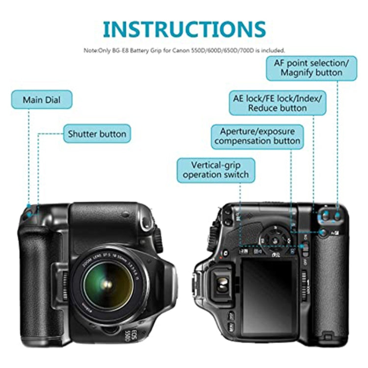 Battery Grip for Canon EOS 550D with Two Battery Holder - free shipping - PMC TechLife - Order now!