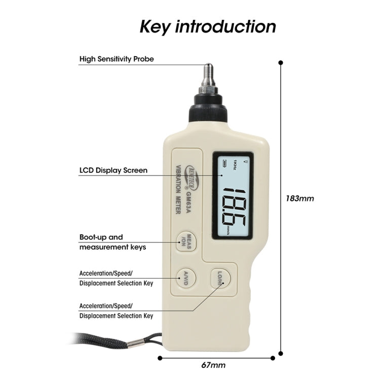 BENETECH GM63A Vibration Meter Digital Tester Vibrometer Analyzer Acceleration Velocity(White) - free shipping - PMC TechLife - Order now!