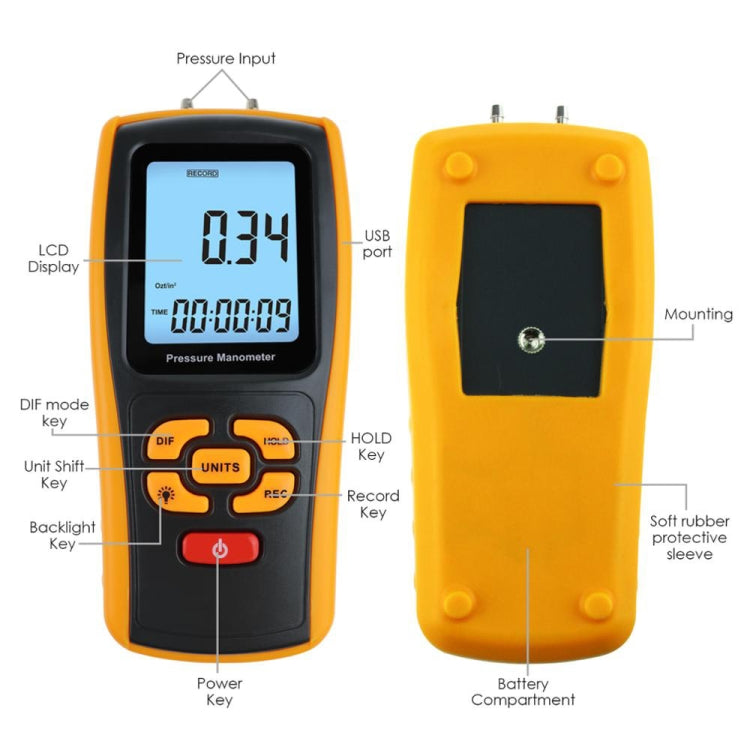 BENETECH GM520 LCD Display Pressure Manometer(Yellow) - free shipping - PMC Jewellery - Order now!