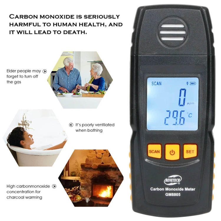 BENETECH GM8805 LCD Display Handheld Carbon Monoxide CO Monitor Detector Meter Tester, Measure Range: 0-1000ppm(Black) - Gas Monitor by BENETECH | Online Shopping South Africa | PMC Jewellery