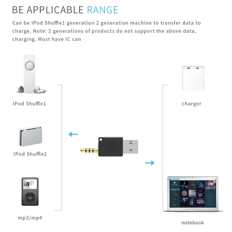 For iPod shuffle 3rd / 2nd USB Data Dock Charger Adapter, Length: 4.6cm(Black) - Converter & Adapter by PMC Jewellery | Online Shopping South Africa | PMC Jewellery | Buy Now Pay Later Mobicred