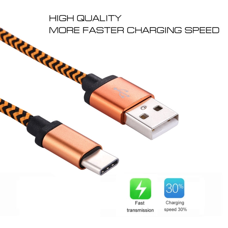 1m Woven Style USB-C / Type-C 3.1 to USB 2.0 Data Sync Charge Cable(Orange) - USB-C & Type-C Cable by PMC Jewellery | Online Shopping South Africa | PMC Jewellery