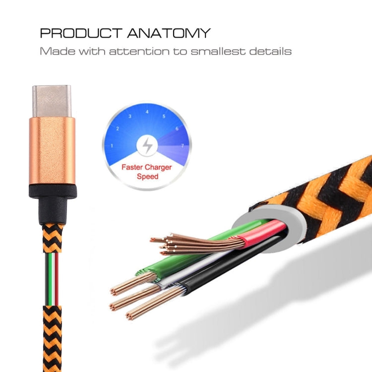 1m Woven Style USB-C / Type-C 3.1 to USB 2.0 Data Sync Charge Cable(Orange) - USB-C & Type-C Cable by PMC Jewellery | Online Shopping South Africa | PMC Jewellery