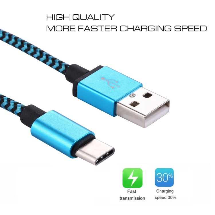 1m Woven Style USB-C / Type-C 3.1 to USB 2.0 Data Sync Charge Cable(Blue) - USB-C & Type-C Cable by PMC Jewellery | Online Shopping South Africa | PMC Jewellery | Buy Now Pay Later Mobicred