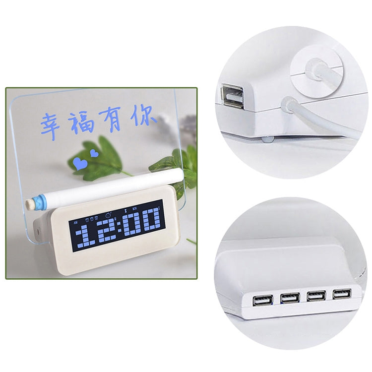 Multifunction LCD Digital Alarm Clock Thermometer + 4-Port USB HUB + Message Board with Blue or Green LCD backlight(White) - Message Boards by PMC TechLife | Online Shopping South Africa | PMC TechLife | Buy Now Pay Later Mobicred