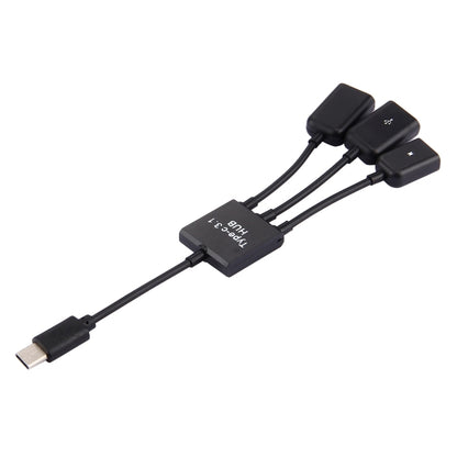 17.8cm 3 Ports USB-C / Type-C 3.1 OTG Charge HUB Cable, For Galaxy S8 & S8 + / LG G6 / Huawei P10 & P10 Plus / Xiaomi Mi 6 & Max 2 and other Smartphones(Black) - USB HUB by PMC Jewellery | Online Shopping South Africa | PMC Jewellery | Buy Now Pay Later Mobicred