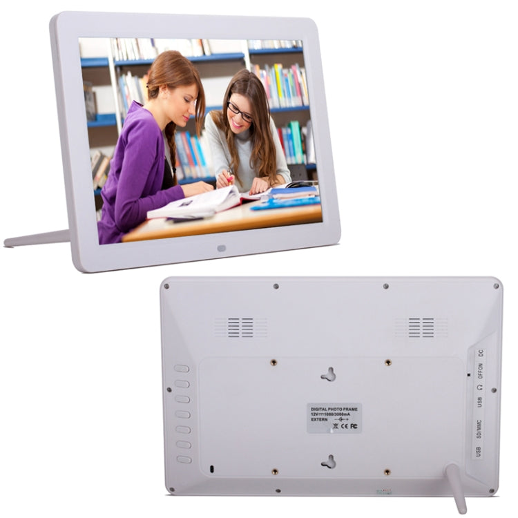 12.0 Inch LED Display Multi-media Digital Photo Frame with Holder / Music & Movie Player / Remote Control Function, Support USB / SD, Built in Stereo Speaker(White) - 11 inch Below by PMC TechLife | Online Shopping South Africa | PMC TechLife | Buy Now Pay Later Mobicred