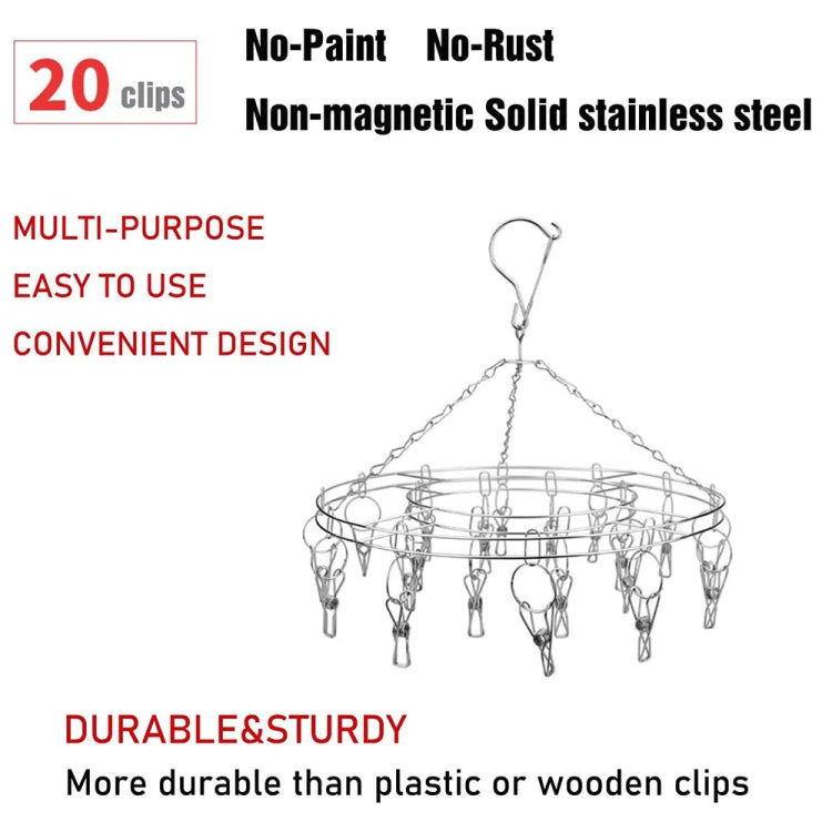 Round Stainless Steel Clothes Clip Hanger with 20 Clips - Shelf & Hooks by PMC TechLife | Online Shopping South Africa | PMC TechLife | Buy Now Pay Later Mobicred