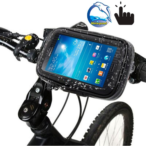 Bicycle Handlebar Mount Holder Waterproof / Sand-proof / Snow-proof / Dirt-proof Zipper Touch Bag, Suitable for Galaxy Note III / N9000 & Mega 6.3 / i9200(Black) - Holders by PMC Jewellery | Online Shopping South Africa | PMC Jewellery | Buy Now Pay Later Mobicred