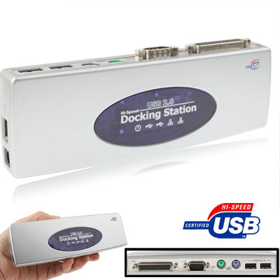 Hi-speed USB 2.0 Docking Station with 8 Ports (2xUSB 2.0 + PS2 Mouse + PS2 Keyboard + RS232 + DB25 + LAN + Upstream),Silver(Silver) - USB 2.0 HUB by PMC Jewellery | Online Shopping South Africa | PMC Jewellery | Buy Now Pay Later Mobicred