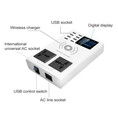 YC-CDA10W 10W Multi Port USB Intelligent Digital Display Fast Charging Wireless Charger, EU Plug - Multifunction Charger by PMC Jewellery | Online Shopping South Africa | PMC Jewellery | Buy Now Pay Later Mobicred