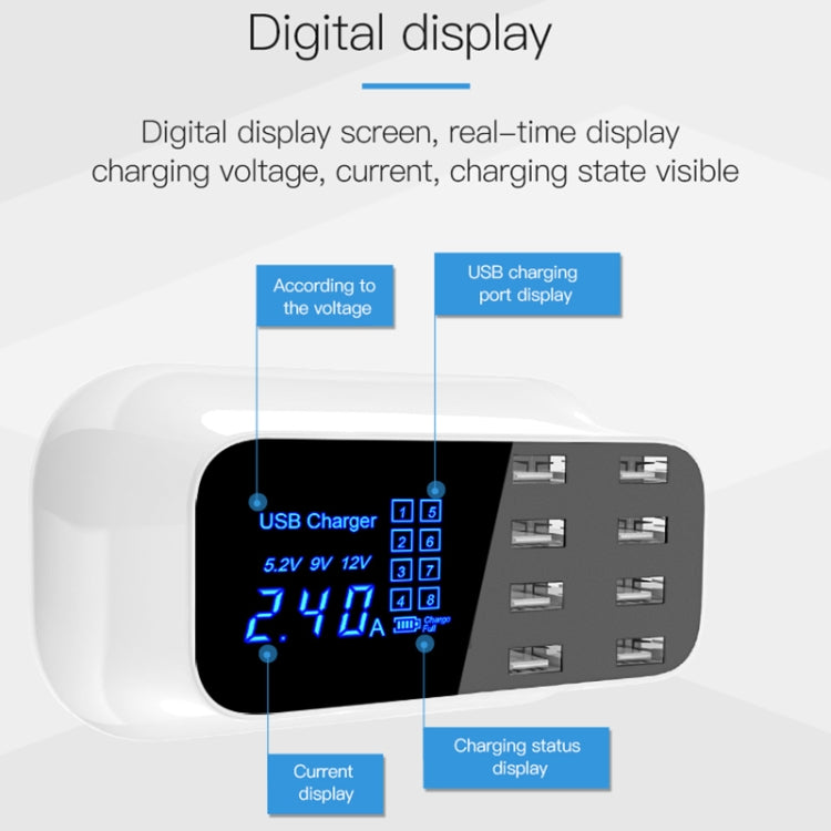 YC-CDA19A 8-port USB Multi-function 40W Intelligent Digital Display Fast Charging Dock, US Plug - free shipping - PMC Jewellery - Order now!