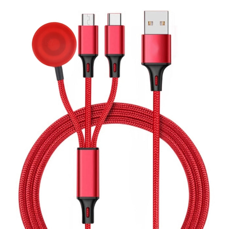 For iPhone / Apple Watch 3 In 1 8 Pin + Type-C / USB-C + Magnetic Charging Base Multi-function Charging Cable, Length: 1m(Red) - Multifunction Cable by PMC Jewellery | Online Shopping South Africa | PMC Jewellery | Buy Now Pay Later Mobicred