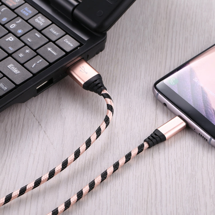 1m USB to USB-C / Type-C Nylon Weave Style Data Sync Charging Cable(Rose Gold) - USB-C & Type-C Cable by PMC Jewellery | Online Shopping South Africa | PMC Jewellery | Buy Now Pay Later Mobicred