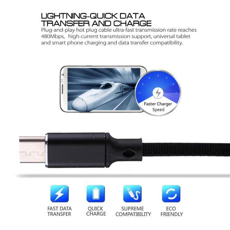 1m 2A Output USB to USB-C / Type-C Nylon Weave Style Data Sync Charging Cable(Black) - free shipping - PMC TechLife - Order now!