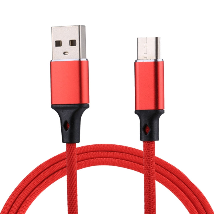 1m 2A Output USB to USB-C / Type-C Nylon Weave Style Data Sync Charging Cable(Red) - USB-C & Type-C Cable by PMC TechLife | Online Shopping South Africa | PMC TechLife | Buy Now Pay Later Mobicred