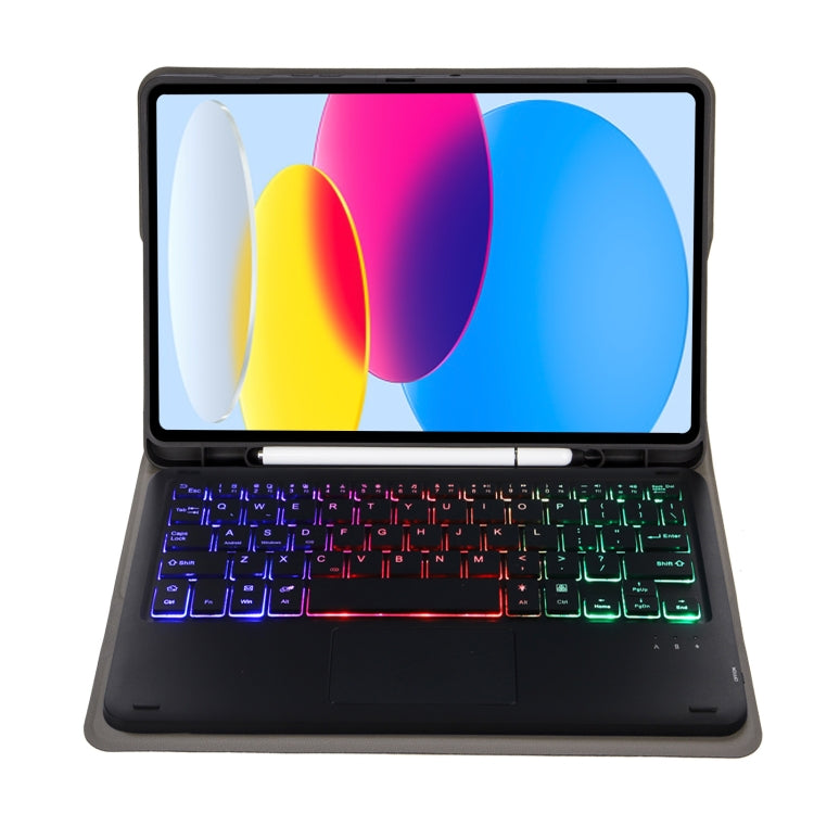 For iPad 11 2025 / 10th Gen 10.9 2022 A10B-AS Lambskin Texture Backlight Bluetooth Touch Keyboard Leather Tablet Case with Pen Slot(Black) - Universal by PMC Jewellery | Online Shopping South Africa | PMC Jewellery | Buy Now Pay Later Mobicred