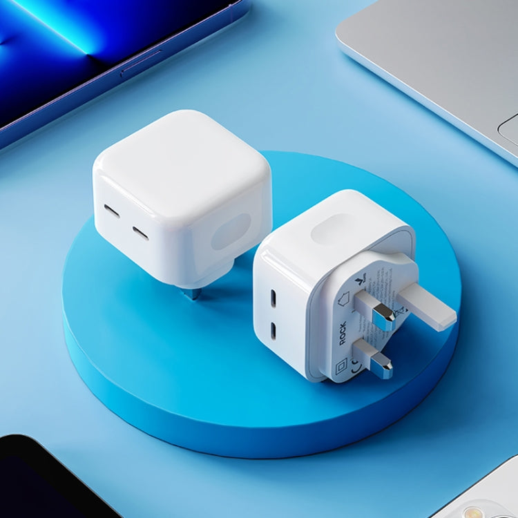 ROCK T58 35W Dual USB-C / Type-C Ports PD Charger, UK Plug - free shipping - PMC TechLife - Order now!