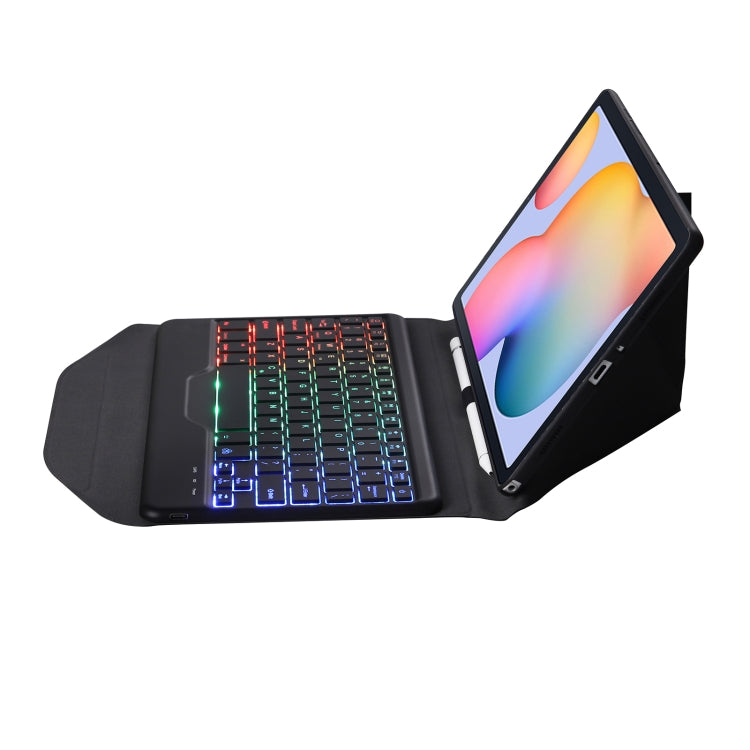 B610S Diamond Texture Triangle Back Holder Splittable Bluetooth Keyboard Leather Tablet Case with Backlight for Samsung Galaxy Tab S6 Lite (Black Black) - Samsung Keyboard by PMC TechLife | Online Shopping South Africa | PMC TechLife