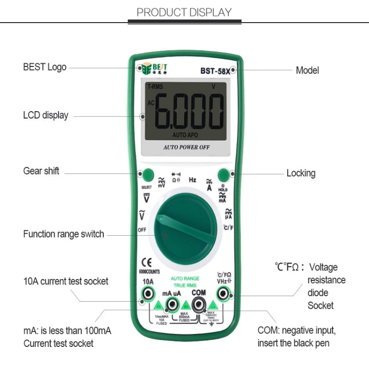 BEST BST-58X Multi-function Digital Multimeter Automatic Range Four Position Semi Backlight Display Intelligent Anti Burning - Digital Multimeter by BEST | Online Shopping South Africa | PMC Jewellery | Buy Now Pay Later Mobicred