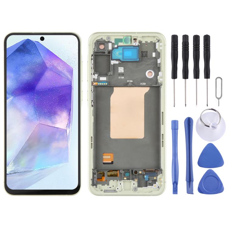 For Samsung Galaxy A55 SM-A556B OLED LCD Screen Digitizer Full Assembly with Frame (Light Green) - free shipping - PMc TechLife - Order now!