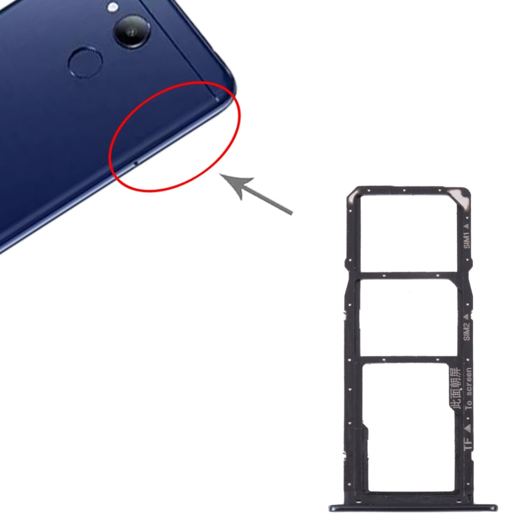 SIM Card Tray + SIM Card Tray + Micro SD Card Tray for Honor 7A Pro (Black) - Card Socket by PMc TechLife | Online Shopping South Africa | PMc TechLife | Buy Now Pay Later Mobicred