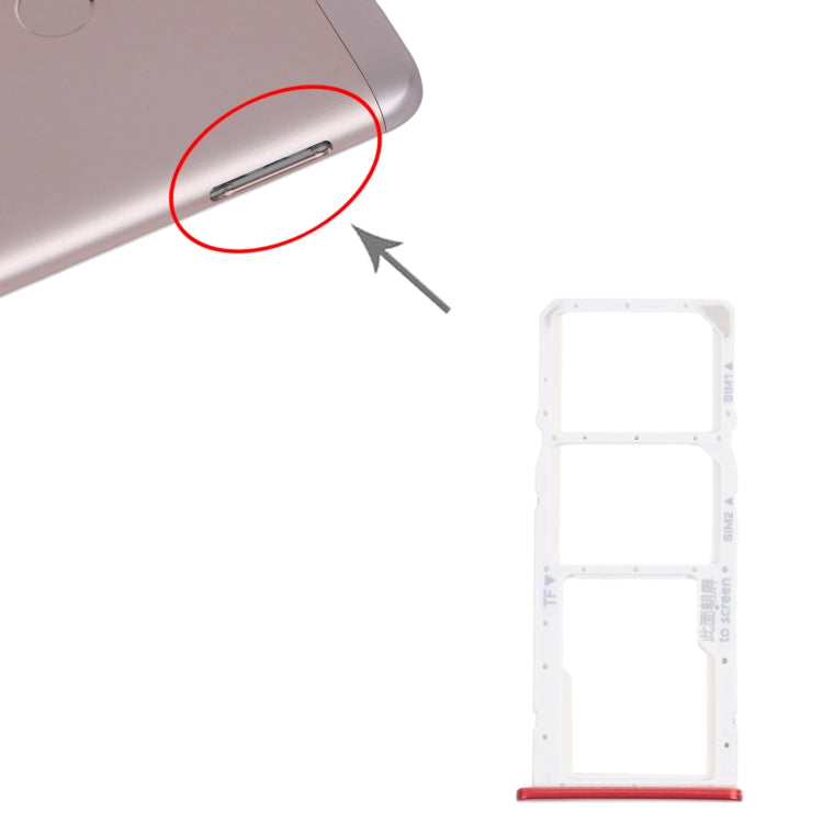 SIM Card Tray + SIM Card Tray + Micro SD Card Tray for Honor 7C (Red) - Card Socket by PMc TechLife | Online Shopping South Africa | PMc TechLife | Buy Now Pay Later Mobicred