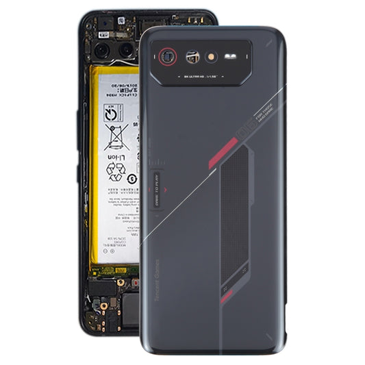 For Asus ROG Phone 6 AI2201-C AI2201-F Glass Battery Back Cover with NFC/Light Cable(Black Red) - Back Cover by PMC Jewellery | Online Shopping South Africa | PMC Jewellery | Buy Now Pay Later Mobicred