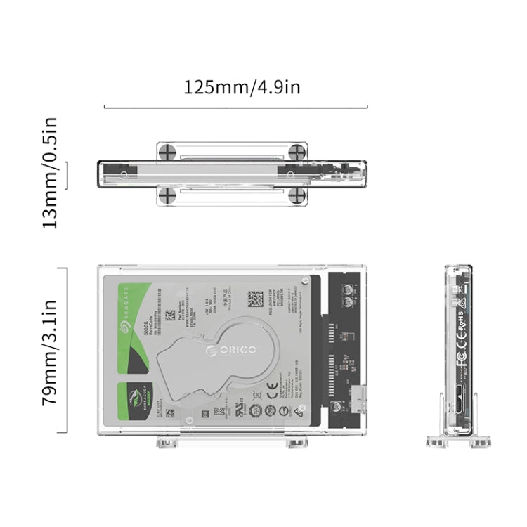 ORICO 2159U3 2.5 inch Transparent USB3.0 Hard Drive Enclosure with Stand - HDD Enclosure by ORICO | Online Shopping South Africa | PMC Jewellery | Buy Now Pay Later Mobicred