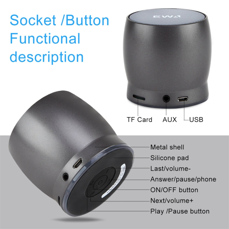 EWA A150 Portable Mini Bluetooth Speaker Wireless Hifi Stereo Strong Bass Music Boom Box Metal Subwoofer, Support Micro SD Card & 3.5mm AUX(Silver) - Desktop Speaker by EWA | Online Shopping South Africa | PMC Jewellery | Buy Now Pay Later Mobicred