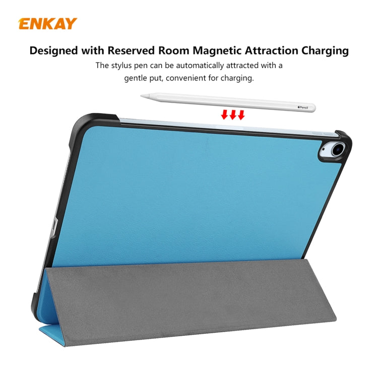 For iPad Air 11 2024 / Pro 11 2018 / Air 10.9 2022 ENKAY 3-folding Plastic Leather Smart Tablet Case(Light Blue) - iPad Air (2022) / (2020) 10.9 Cases by ENKAY | Online Shopping South Africa | PMC Jewellery | Buy Now Pay Later Mobicred